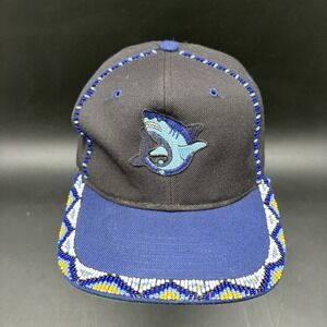 Sharky Hand Beaded Shark Embroidered Gray Snapback Hat Wool Blend
